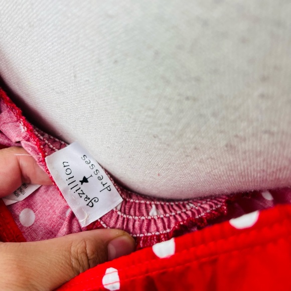 Red Retro 1950s Polka Dot Smock Swing Dress - Picture 6 of 8